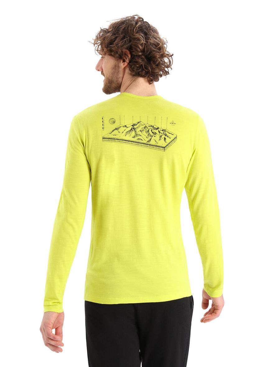 Icebreaker Merino 200 Oasis Long Sleeve Crewe Alps 3D Férfi Base Layers Sárga | HU 1350KORI